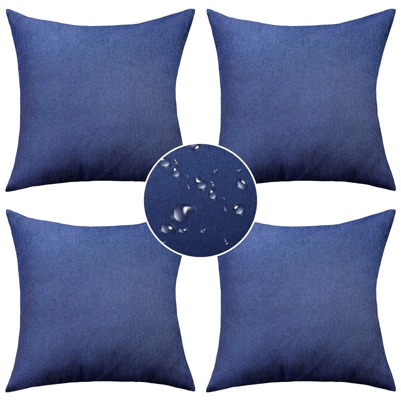 Demetex Outdoor Pillow Covers Waterproof Throw Pillow Covers Set of 4 Decorative Throw Pillows for Patio Furniture Couch  18 x 18 Inch  Navy Blue - Image 1